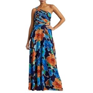 0329 Ralph Lauren Semi Sheer  floral Size 10 one shoulder maxi dress